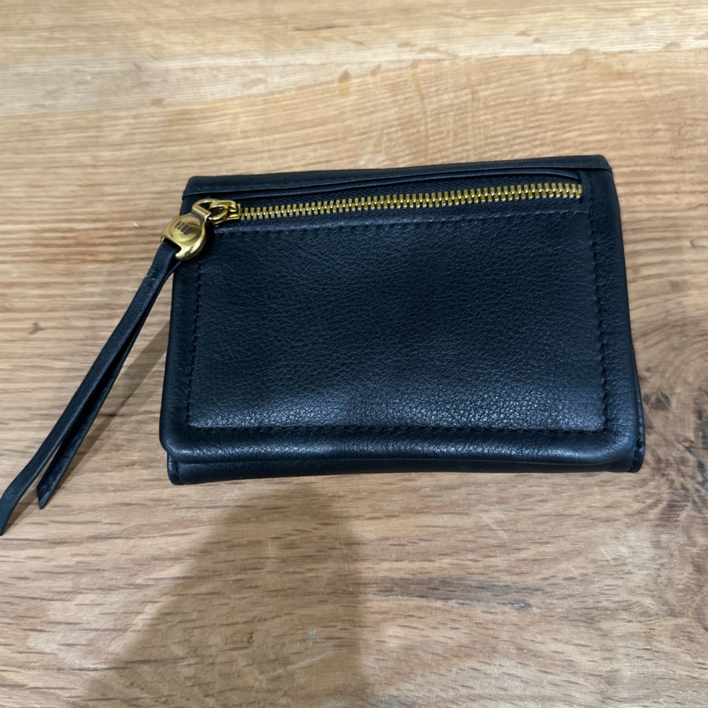 HOBO Lumen bifold Black Leather Wallet with Gold Zipper